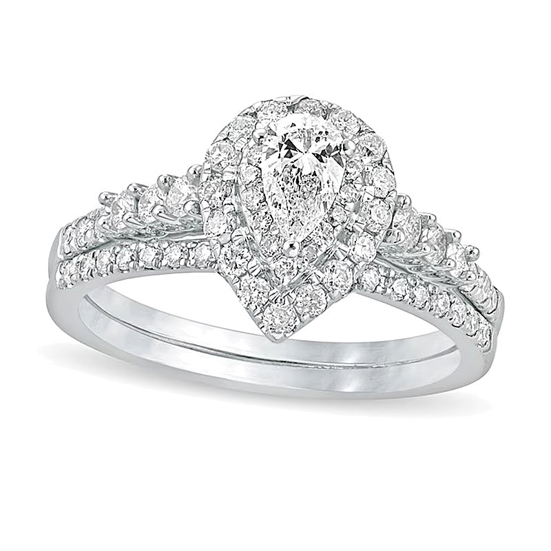 1.0 CT. Gesamtgewicht Braut-Set mit tropfenförmigen und runden Diamanten in 10K Gold Two-Tone