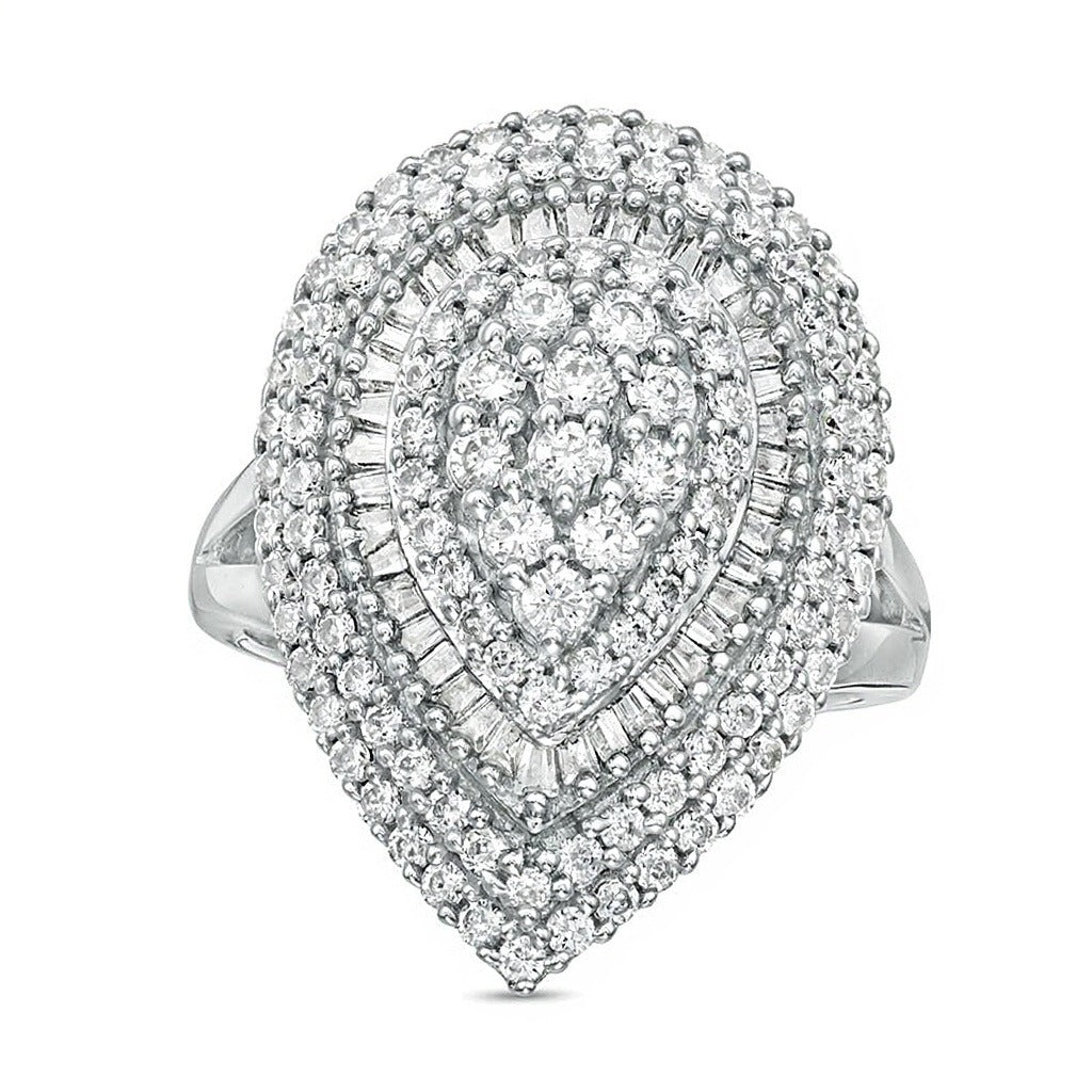 2.0 ct. Gesamtgewicht Diamant-Ring im Komposit-Design mit Baguette und rund, tropfenförmig, in 10K Weißgold