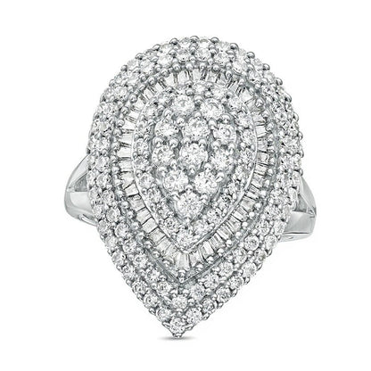 2.0 ct. Gesamtgewicht Diamant-Ring im Komposit-Design mit Baguette und rund, tropfenförmig, in 10K Weißgold