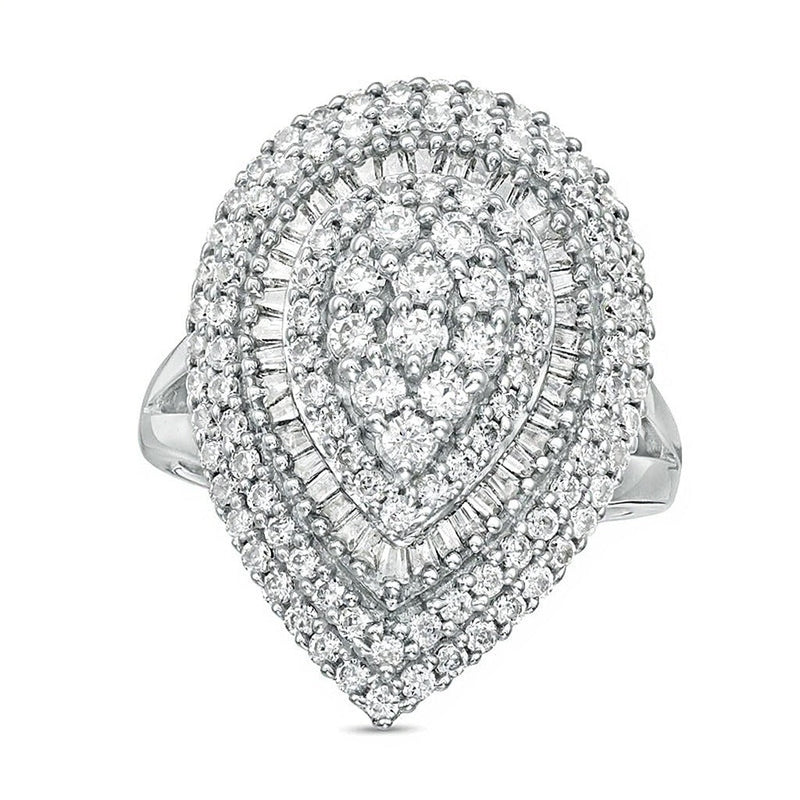 2.0 ct. Gesamtgewicht Diamant-Ring im Komposit-Design mit Baguette und rund, tropfenförmig, in 10K Weißgold