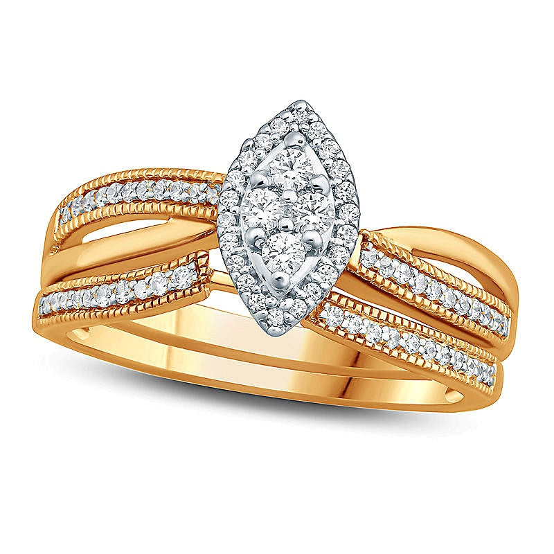 Braut-Set mit Marquise-Diamanten im Vintage-Stil in 10K Gelbgold, 0.33 ct. Gesamtgewicht