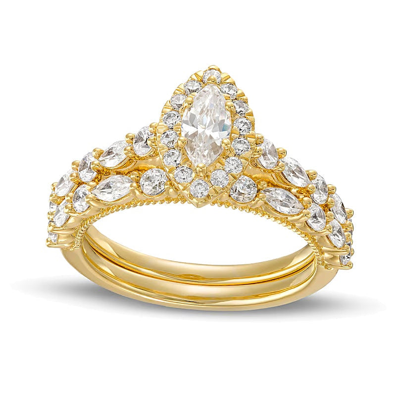 Braut-Set mit Diamanten im Marquise-Schliff 1.5 ct. Gesamtgewicht in 14K Gelbgold (I/I1)