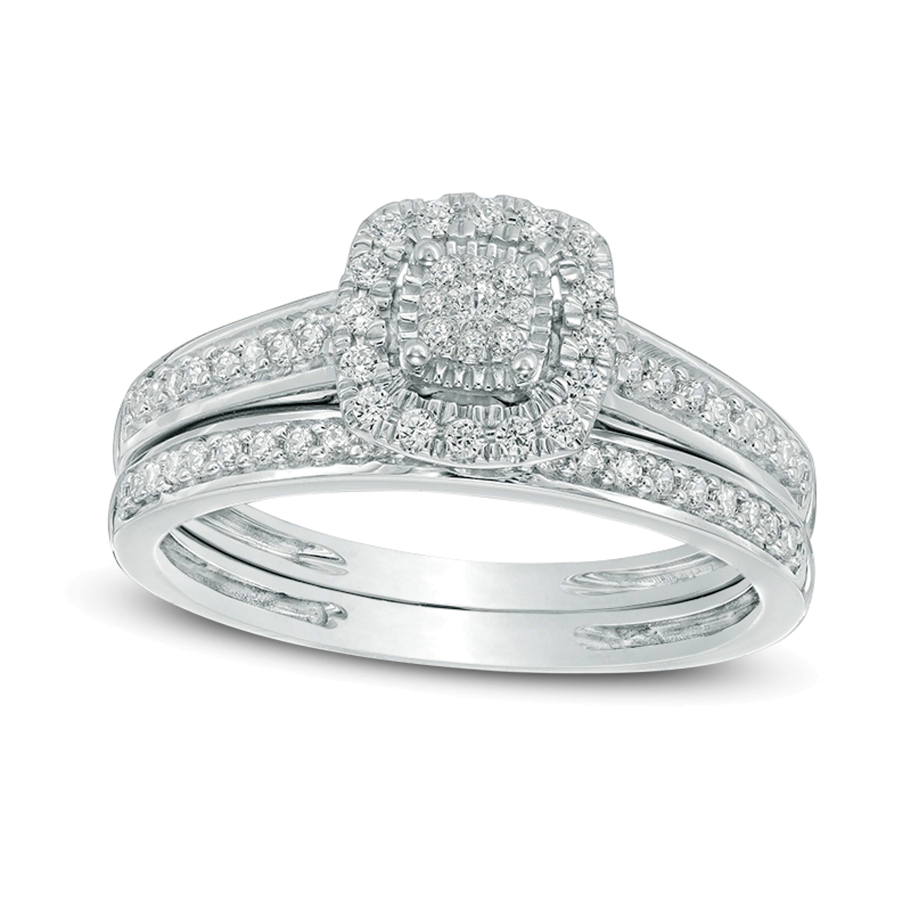 0.25 CT. TW Multi-Diamant Braut-Set mit Kissenschliff-Rahmen in 10K Weißgold
