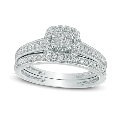 0.25 CT. TW Multi-Diamant Braut-Set mit Kissenschliff-Rahmen in 10K Weißgold