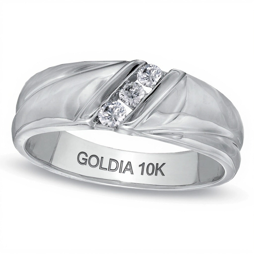 0.17 ct. Gesamtgewicht Diamant Dreistein Ehering diagonal in 10K Weißgold