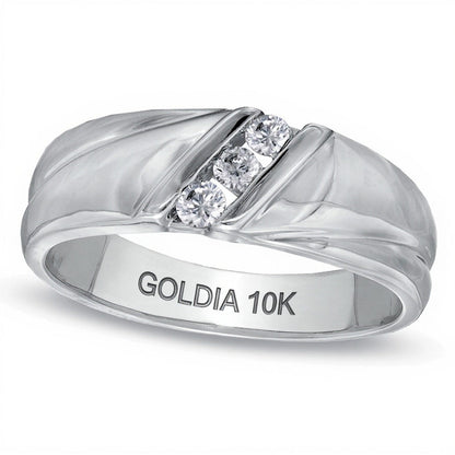 0.17 ct. Gesamtgewicht Diamant Dreistein Ehering diagonal in 10K Weißgold