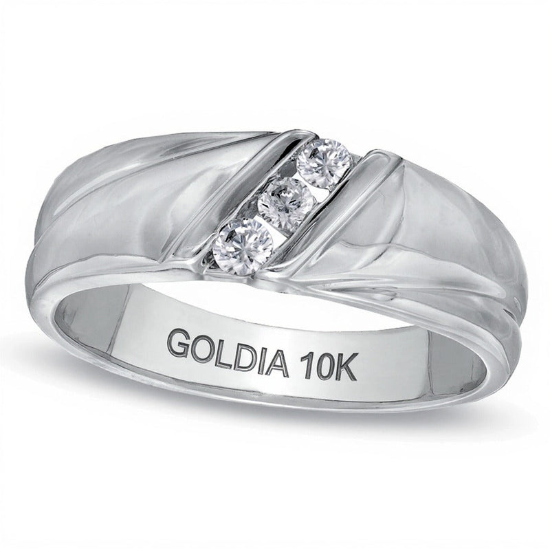 0.17 ct. Gesamtgewicht Diamant Dreistein Ehering diagonal in 10K Weißgold