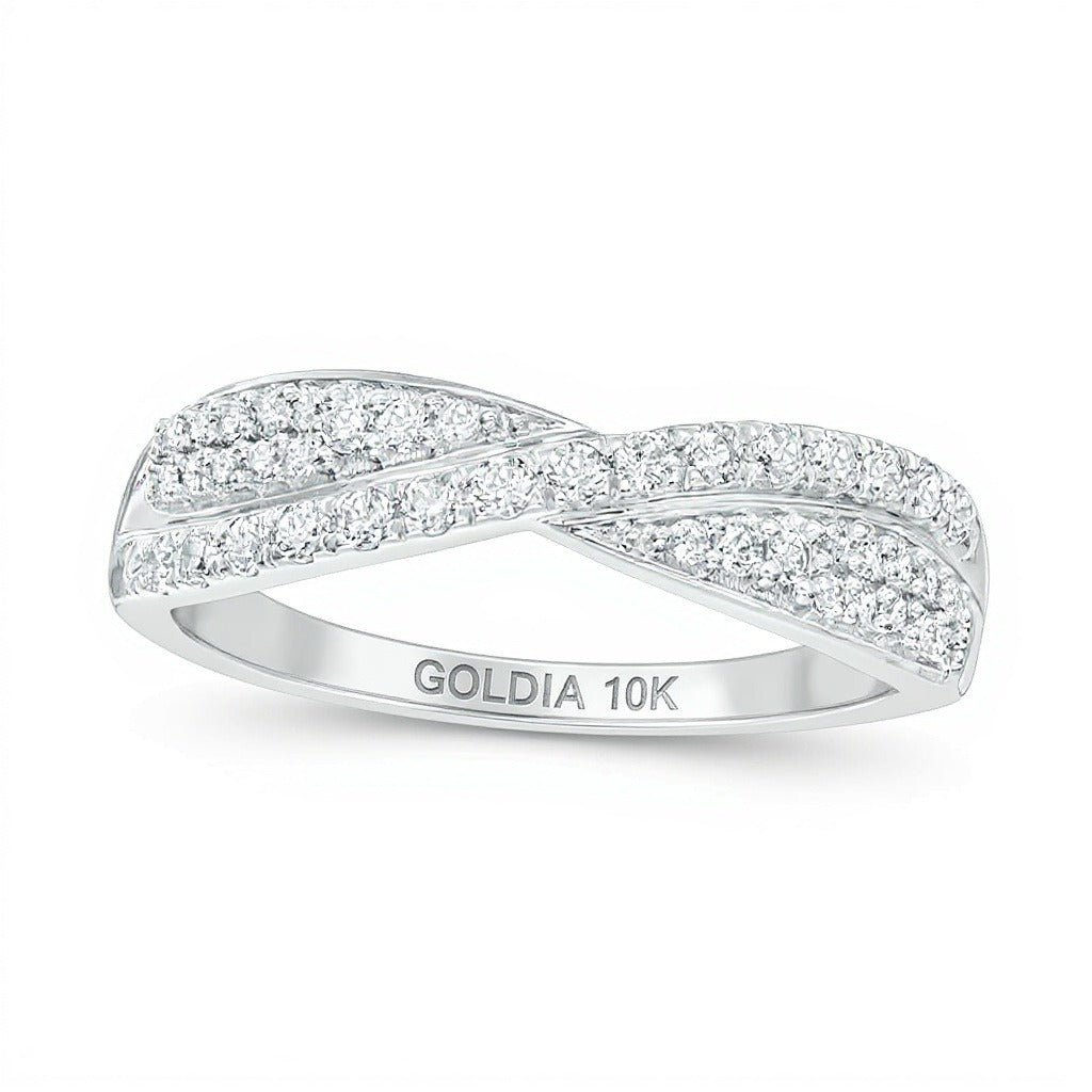 Ehering mit Diamanten 0.33 ct. Gesamtgewicht im Crossover-Design in 10K Weißgold