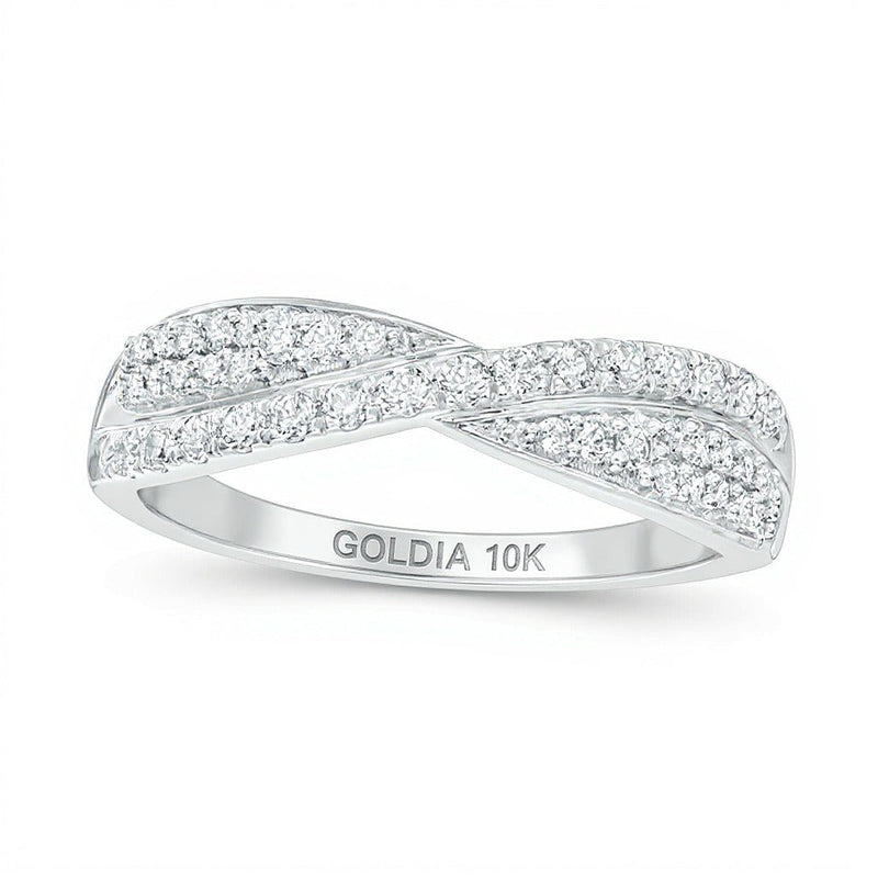 Ehering mit Diamanten 0.33 ct. Gesamtgewicht im Crossover-Design in 10K Weißgold