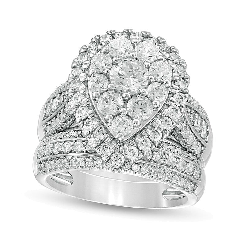 2.5 ct. Gesamtgewicht Komposit-Diamant Brautset tropfenförmig mehrreihig in 10K Weißgold