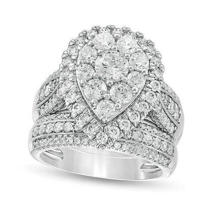 2.5 ct. Gesamtgewicht Komposit-Diamant Brautset tropfenförmig mehrreihig in 10K Weißgold