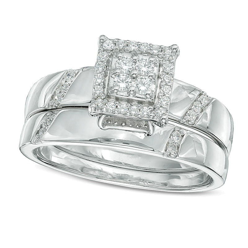 Braut-Set mit Diamanten in rundem und quadratischem Schliff 0,2 ct. Gesamtgewicht in 10K Weißgold