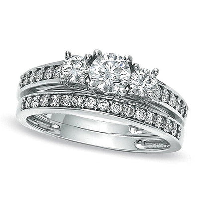 0.88 ct. Gesamtgewicht Diamant Dreistein Brautset in 10K Weißgold