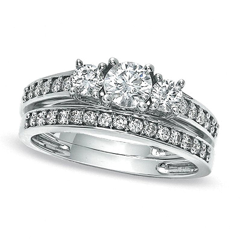 0.88 ct. Gesamtgewicht Diamant Dreistein Brautset in 10K Weißgold