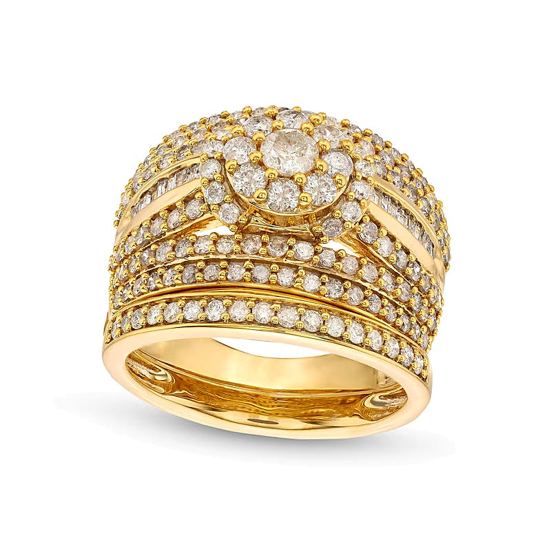 Braut-Set mit Diamanten, rund & Baguette, 1,75 ct. Gesamtgewicht, in 10K Gelbgold
