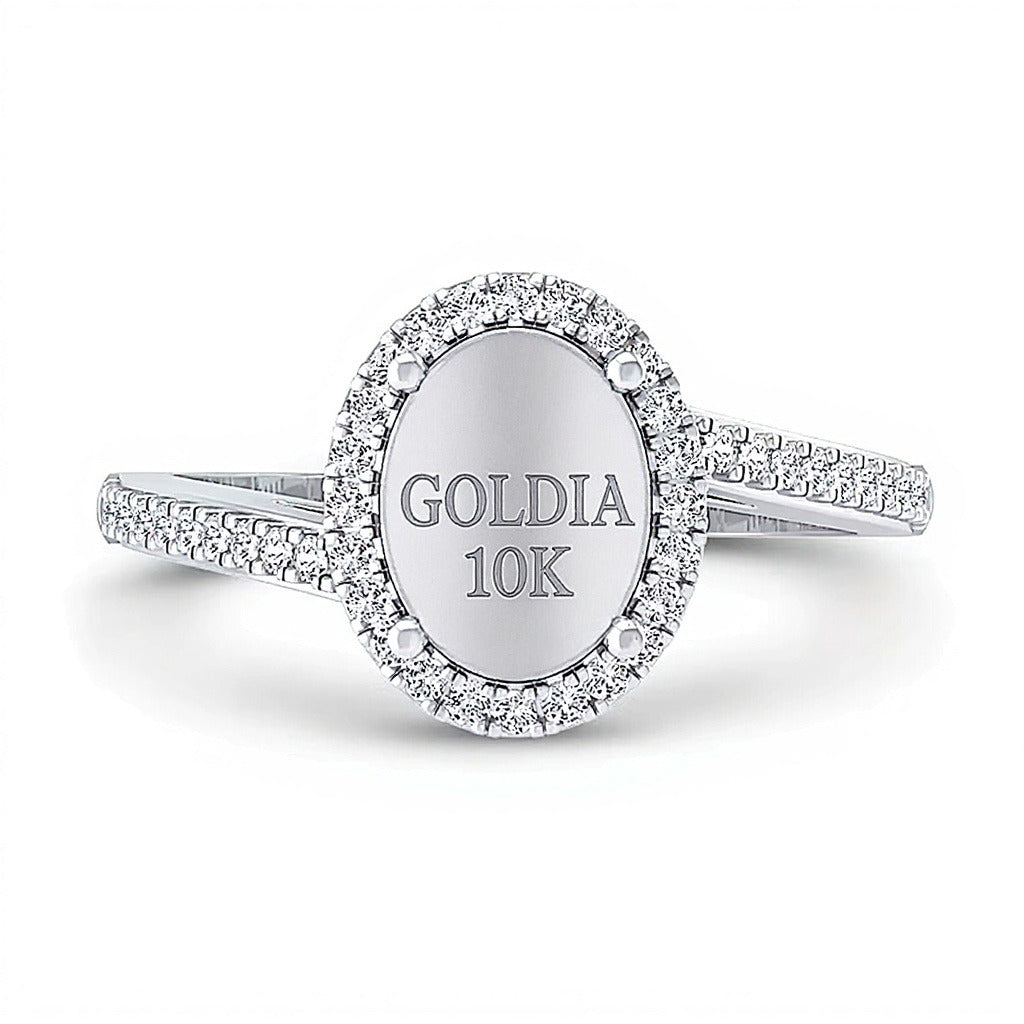 Multi-Diamant Ring 0,33 ct. Gesamtgewicht mit Bypass-Fassung und ovalem Rahmen in 10K Weißgold