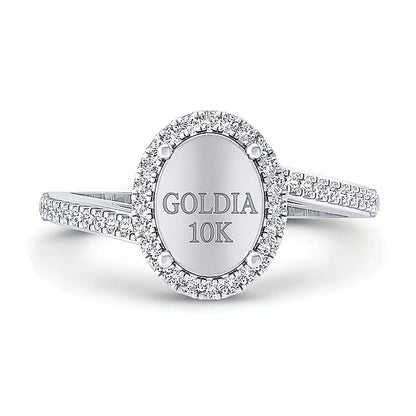 Multi-Diamant Ring 0,33 ct. Gesamtgewicht mit Bypass-Fassung und ovalem Rahmen in 10K Weißgold