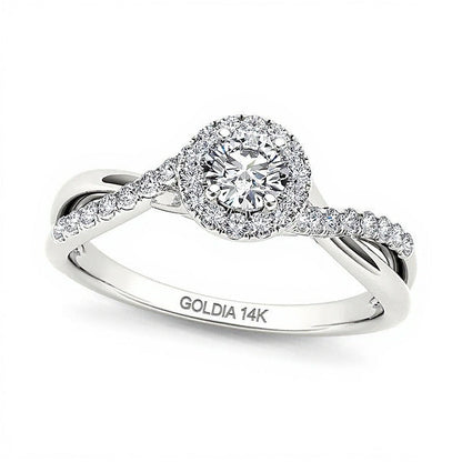 0.5 ct. Gesamtgewicht Halo-Verlobungsring mit Diamanten in 14K Weißgold