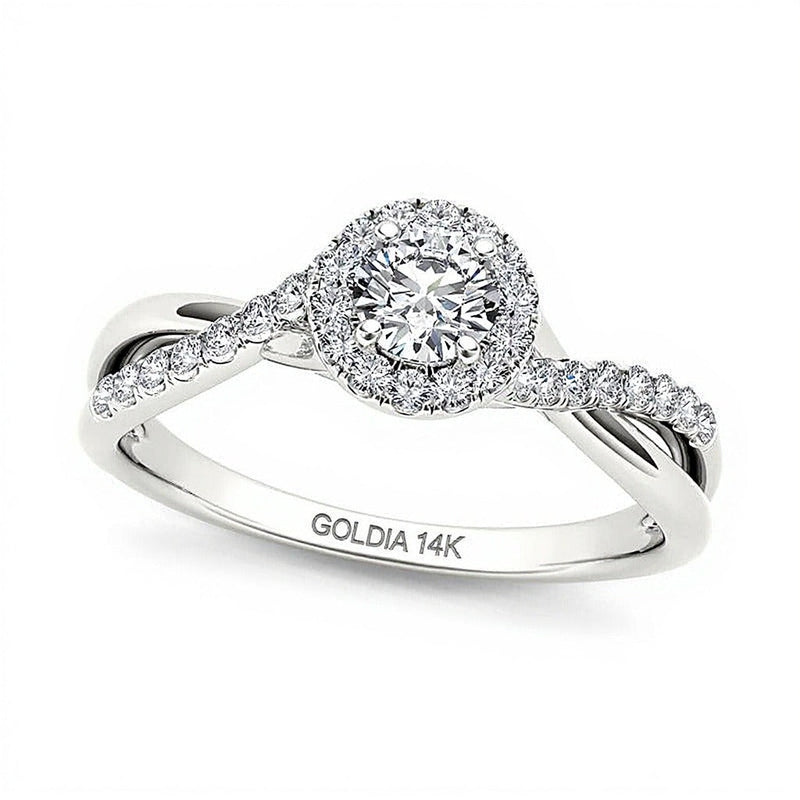 0.5 ct. Gesamtgewicht Halo-Verlobungsring mit Diamanten in 14K Weißgold