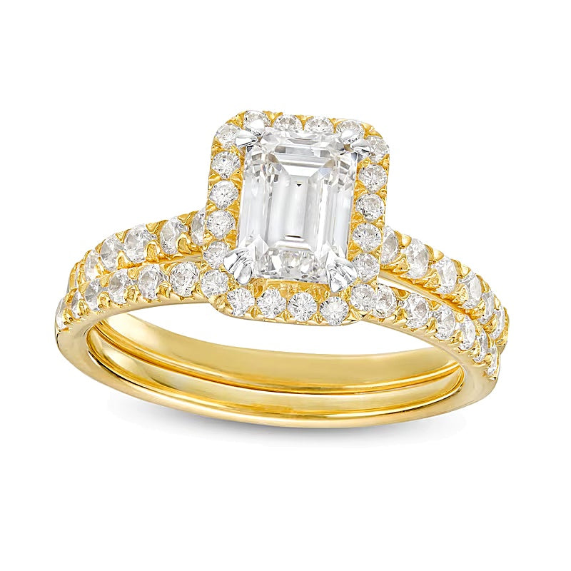 Braut-Set mit Labordiamanten im Smaragdschliff 1,75 ct. Gesamtgewicht in 14K Gelbgold (I/SI2)