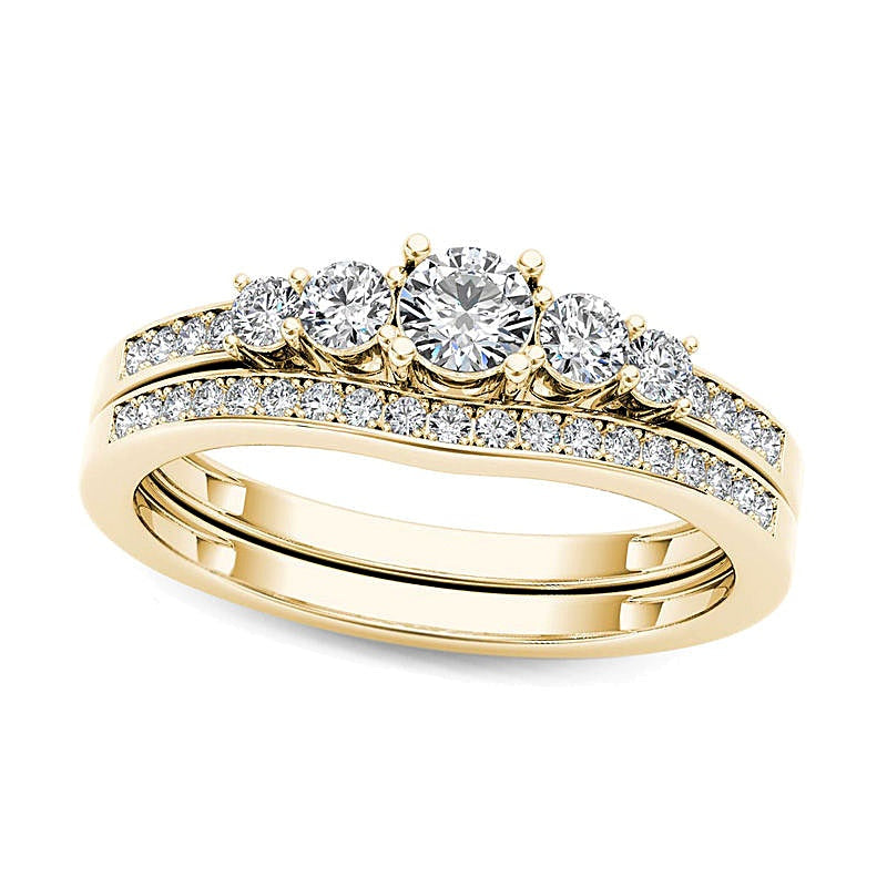0.5 ct. Gesamtgewicht Diamant Dreistein-Brautset in 14K Gelbgold