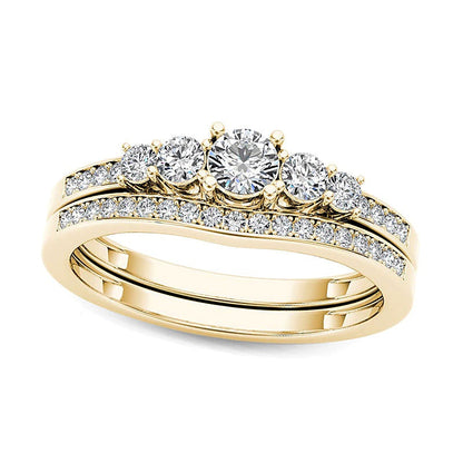 0.5 ct. Gesamtgewicht Diamant Dreistein-Brautset in 14K Gelbgold