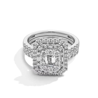 Braut-Set mit Diamanten im Smaragdschliff, 2.0 ct. Gesamtgewicht, in 14K Weißgold