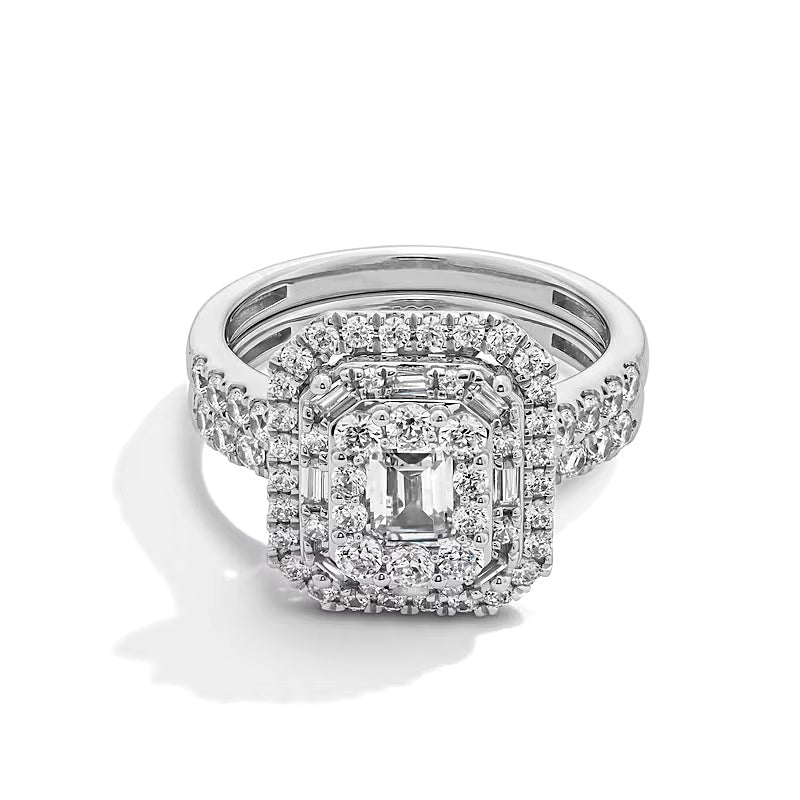 Braut-Set mit Diamanten im Smaragdschliff, 2.0 ct. Gesamtgewicht, in 14K Weißgold
