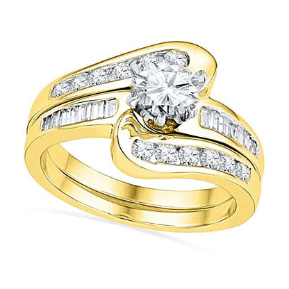 1.25 ct. Gesamtgewicht Diamant Brautset in 10K Gelbgold