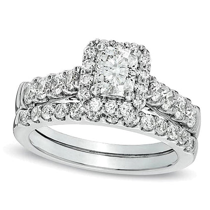 Braut-Set mit Diamanten im Radiant- und Rundschliff, 2.0 ct. Gesamtgewicht, in 14K Weißgold
