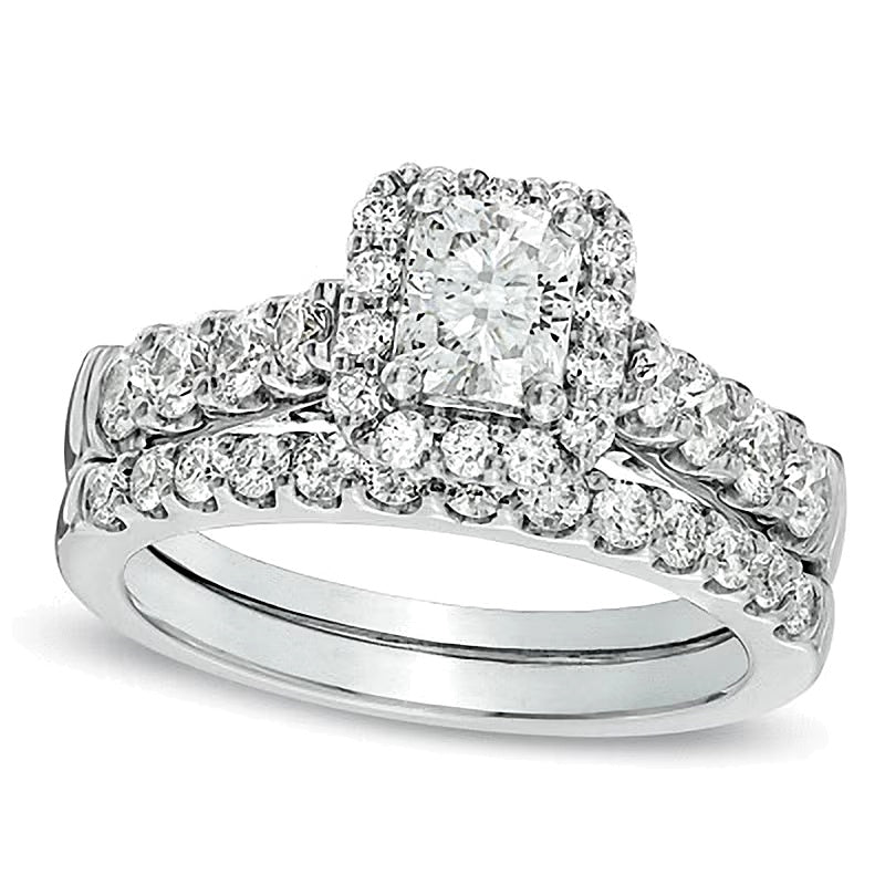 Braut-Set mit Diamanten im Radiant- und Rundschliff, 2.0 ct. Gesamtgewicht, in 14K Weißgold