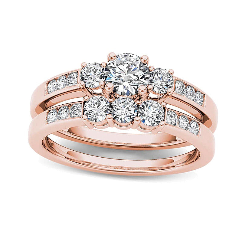 1.0 ct. Gesamtgewicht Diamant Dreistein-Brautset in 14K Roségold