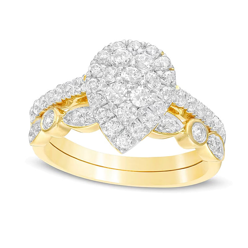 1.0 ct. Gesamtgewicht Komposit tropfenförmiges Diamant-Brautset im Art-déco-Stil in 10K Gelbgold