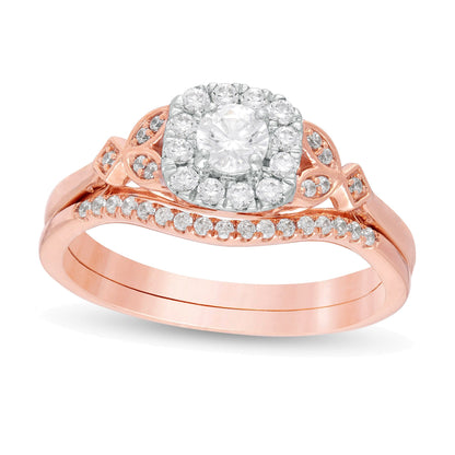 Brautset mit Diamanten 0.5 ct. Gesamtgewicht, rund & Kissenschliff, in 10K Roségold
