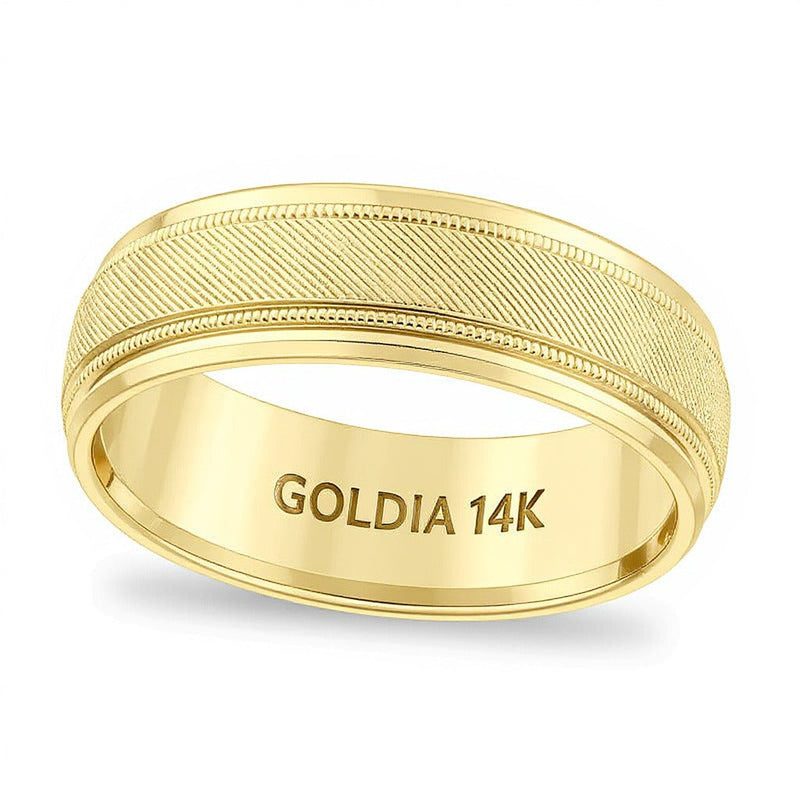 7,0mm Ehering mit Komfortschliff und florentinischer Milgrain-Textur in 14K Gelbgold
