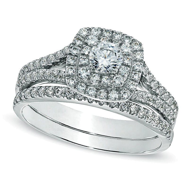 Braut-Set mit weißen Diamanten im Rundschliff in 14K Weißgold (I/I1) 1.0 ct. Gesamtgewicht