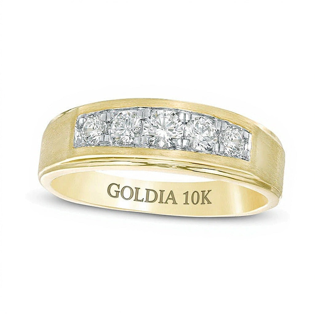 0.5 ct. Gesamtgewicht Diamant Fünfstein Ehering mit abgeschrägter Kante und Satin-Finish in 10K Gelbgold