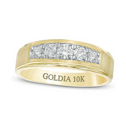 0.5 ct. Gesamtgewicht Diamant Fünfstein Ehering mit abgeschrägter Kante und Satin-Finish in 10K Gelbgold