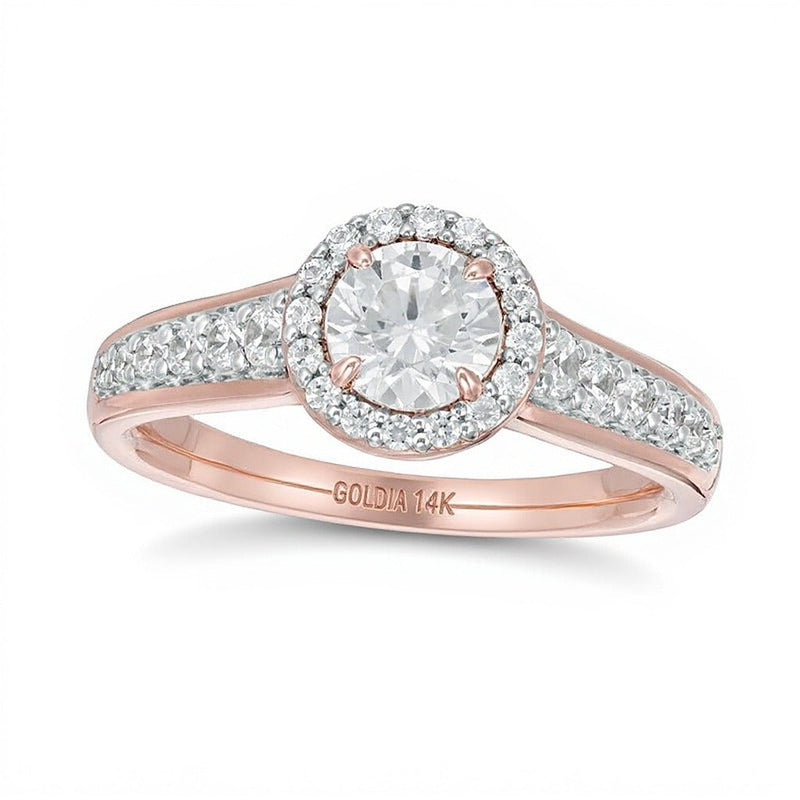 1.0 CT. TW Halo-Verlobungsring mit weißen runden Diamanten in 14K Roségold