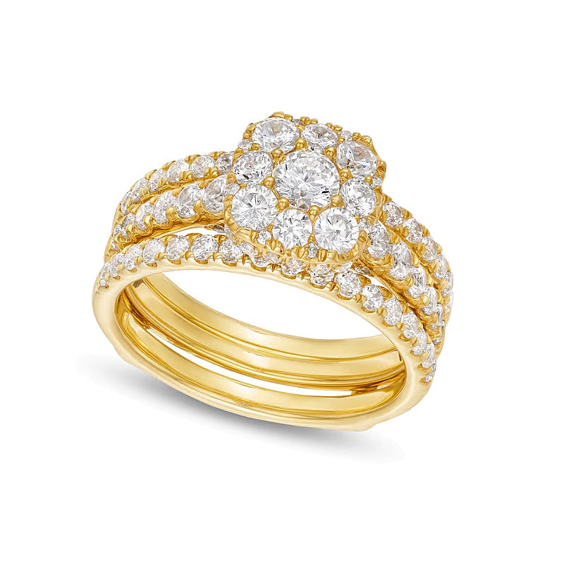 Braut-Set mit Diamanten im Kissenschliff und Rundschliff, 1.75 ct. Gesamtgewicht, in 10K Gelbgold