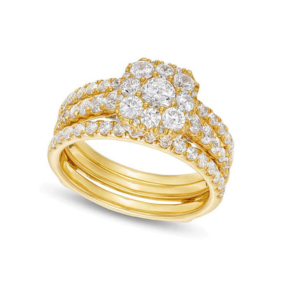 Braut-Set mit Diamanten im Kissenschliff und Rundschliff, 1.75 ct. Gesamtgewicht, in 10K Gelbgold