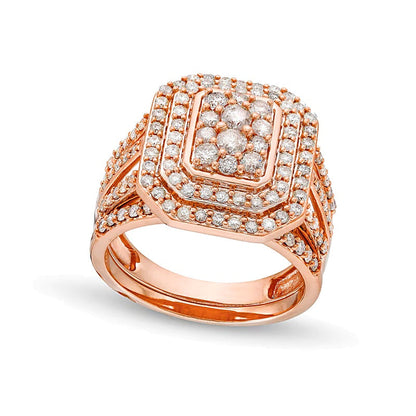 Brautset mit weißen Diamanten 1.25 ct. Gesamtgewicht in 10K Roségold