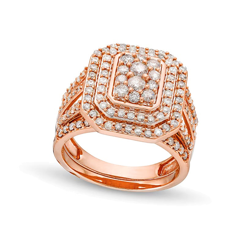 Brautset mit weißen Diamanten 1.25 ct. Gesamtgewicht in 10K Roségold