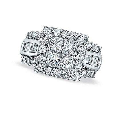 2.0 CT. Gesamtgewicht Verlobungsring mit Diamanten im Princess- und Baguette-Schliff in 14K Weißgold