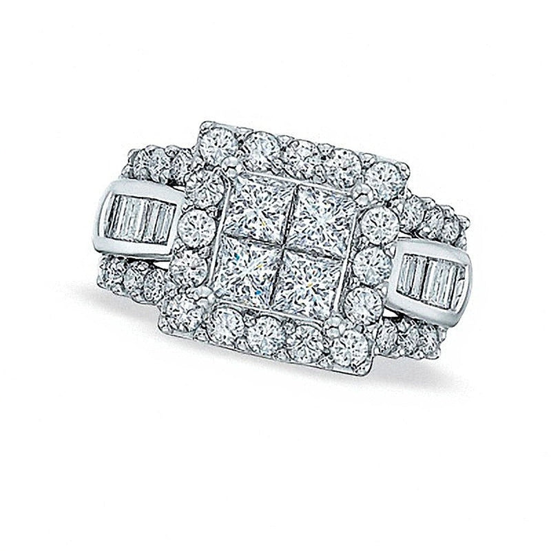2.0 CT. Gesamtgewicht Verlobungsring mit Diamanten im Princess- und Baguette-Schliff in 14K Weißgold