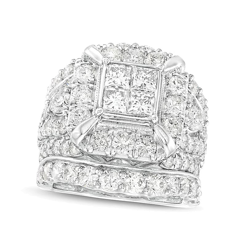 5.0 ct. Gesamtgewicht Braut-Set mit Diamanten im Princess- und Rundschliff in 14K Weißgold