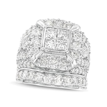 5.0 ct. Gesamtgewicht Braut-Set mit Diamanten im Princess- und Rundschliff in 14K Weißgold