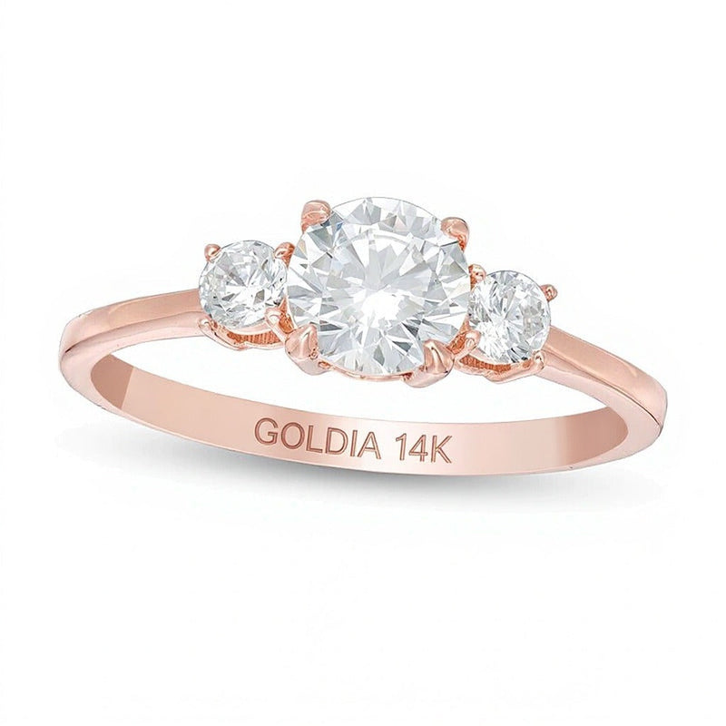 Dreistein-Verlobungsring mit Diamanten 1.0 ct. Gesamtgewicht in 14K Roségold