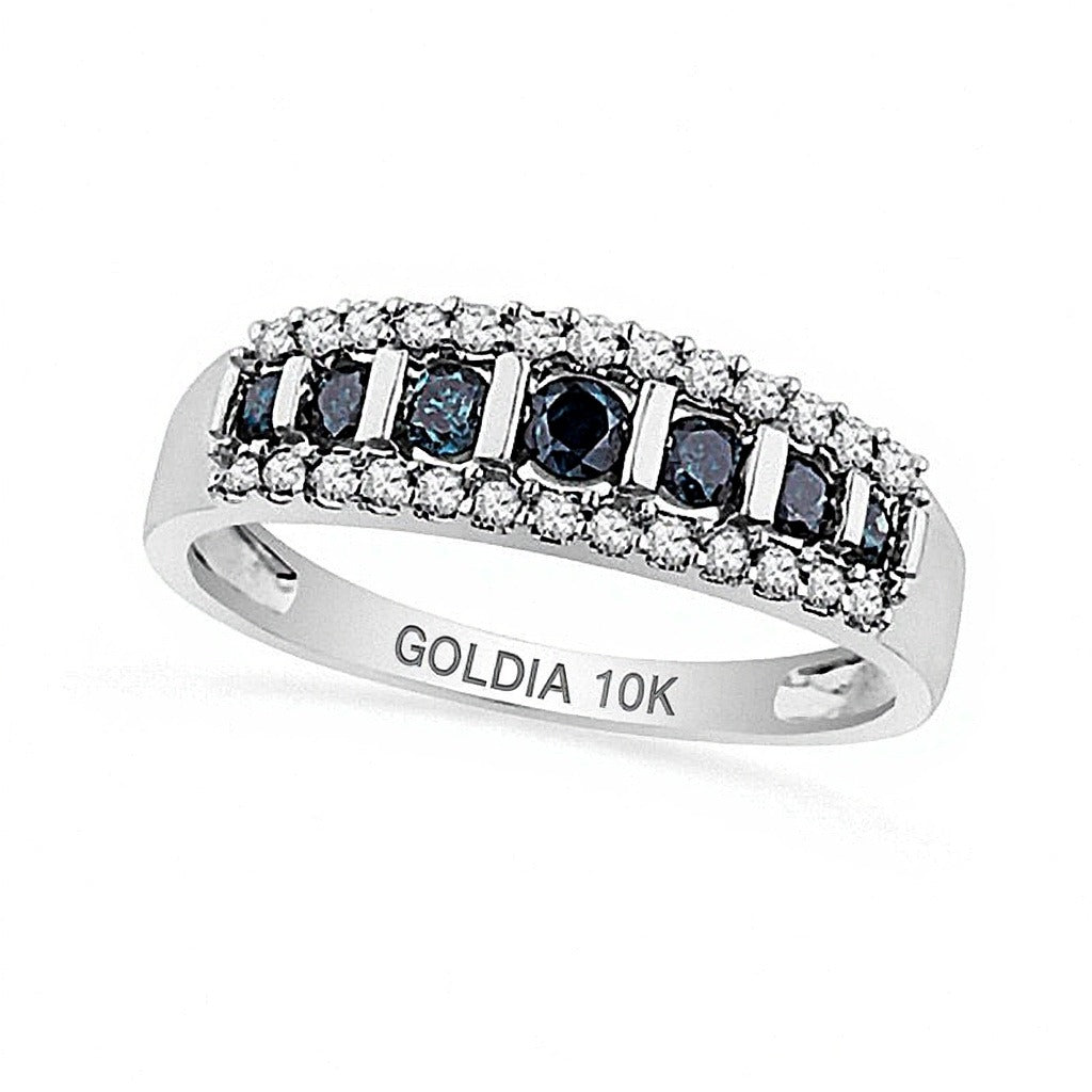 0.5 ct. Gesamtgewicht behandelte blaue und weiße Diamanten Ehering in 10K Weißgold