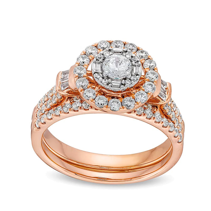 1.0 CT. Gesamtgewicht Diamant-Brautset in zweireihigem Design in 10K Roségold